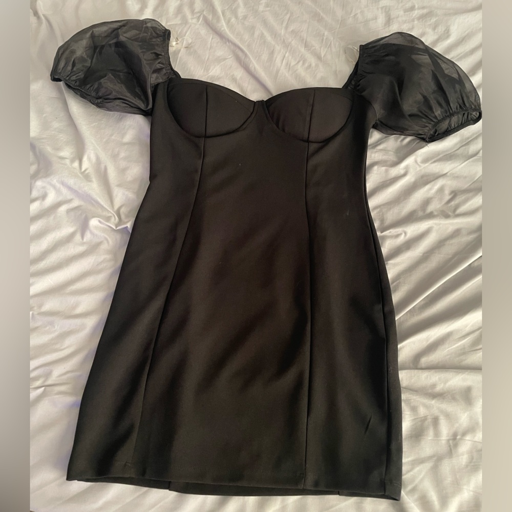 Black puff sleeve mini dress size l